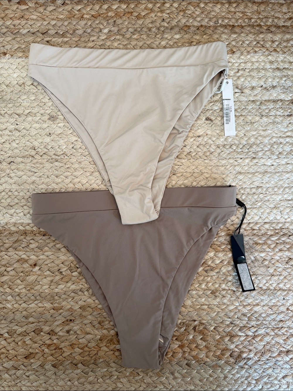 NWT: 2 Myra Swim Riccardo Bikini Bottoms, Soft Neutrals, High Leg, Mid Coverage